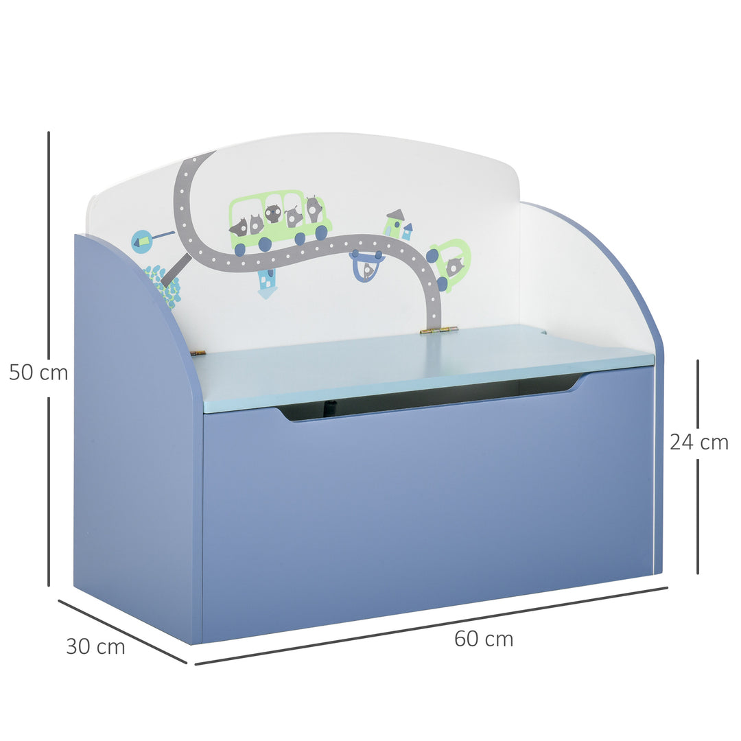 MCL Kids Wooden Toy Box Children Storage Chest Bench Organiser Safety Hinge Bedroom Playroom Furniture Blue