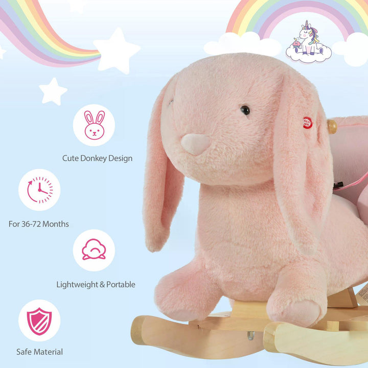 HOMCOM Rabbit Plush Rocking Ride On for Toddlers, with Sound Effects, Soft & Safe Toy, Pink