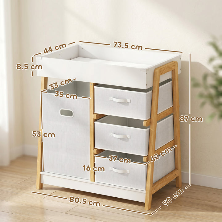 Baby Changing Table, Baby Changing Unit with 3 Drawers, Large Basket a