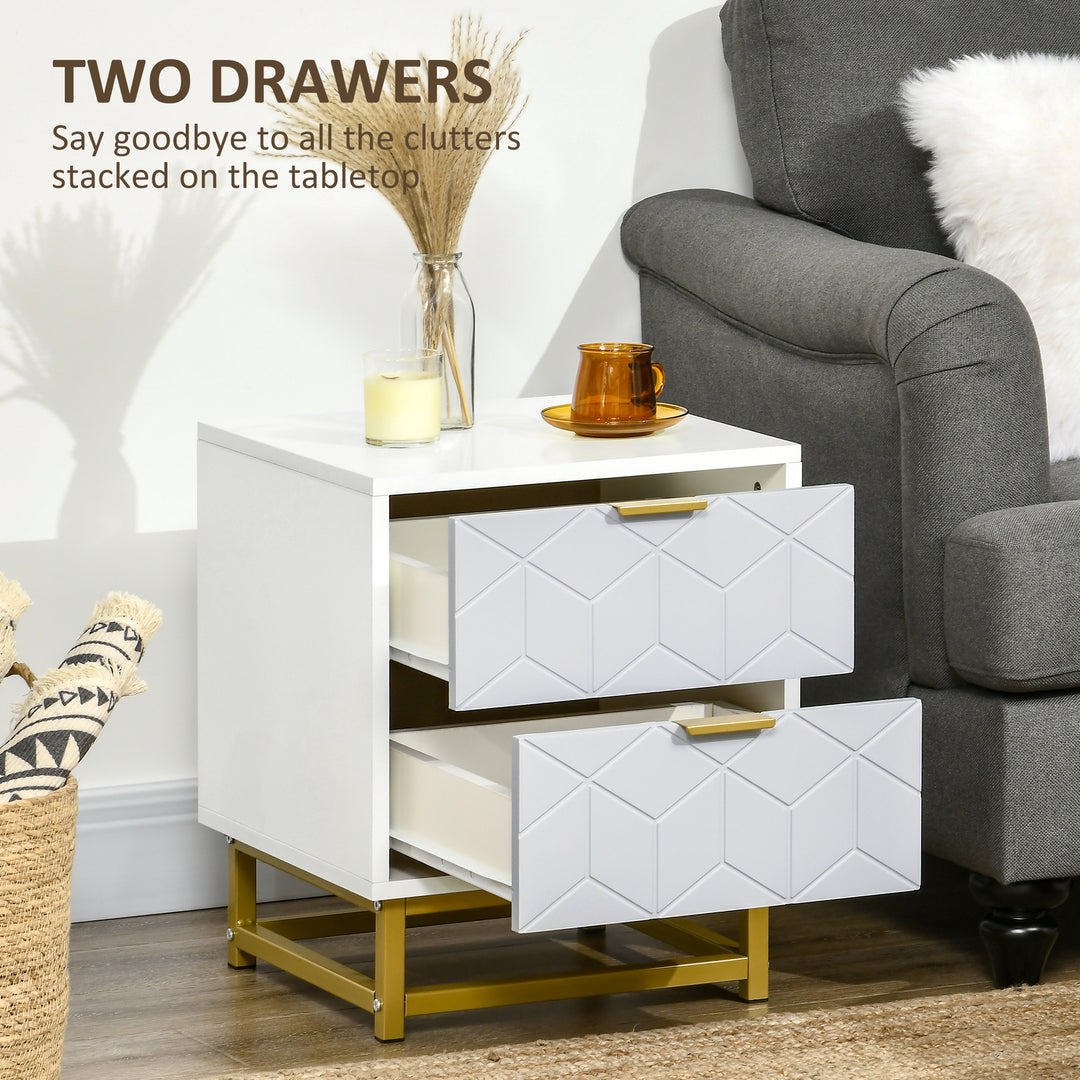 MCL Bedside Table with 2 Drawers, Side Table, Bedside Cabinet with Steel Frame for Living Room, Bedroom, Grey and White
