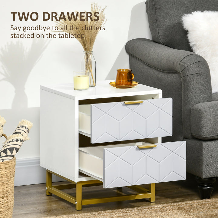 MCL Bedside Table with 2 Drawers, Side Table, Bedside Cabinet with Steel Frame for Living Room, Bedroom, Grey and White