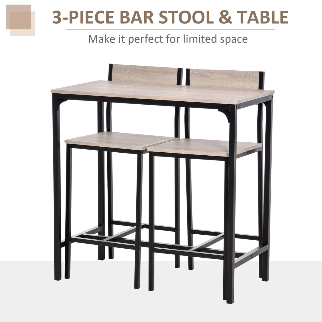 MCL 3-Piece Bar Table Set with 2 Stools, Industrial Breakfast Bar Set with Footrest, Backrest for Dining Room, Small Space