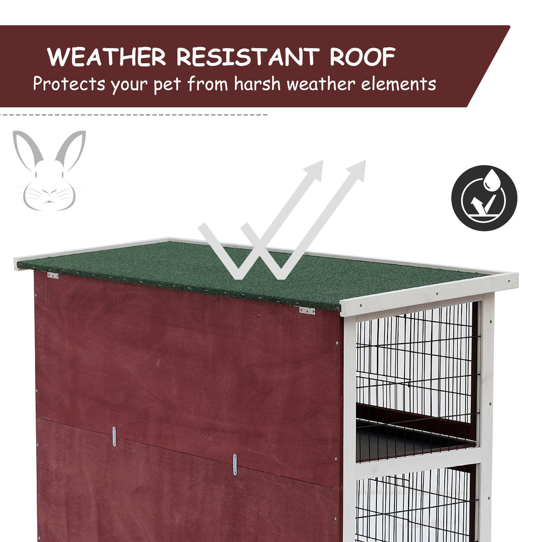 Two-Tier Double Decker Wooden Guinea Pigs Hutches Pet Cage 136.4Lx50Wx93H cm-Brown/White
