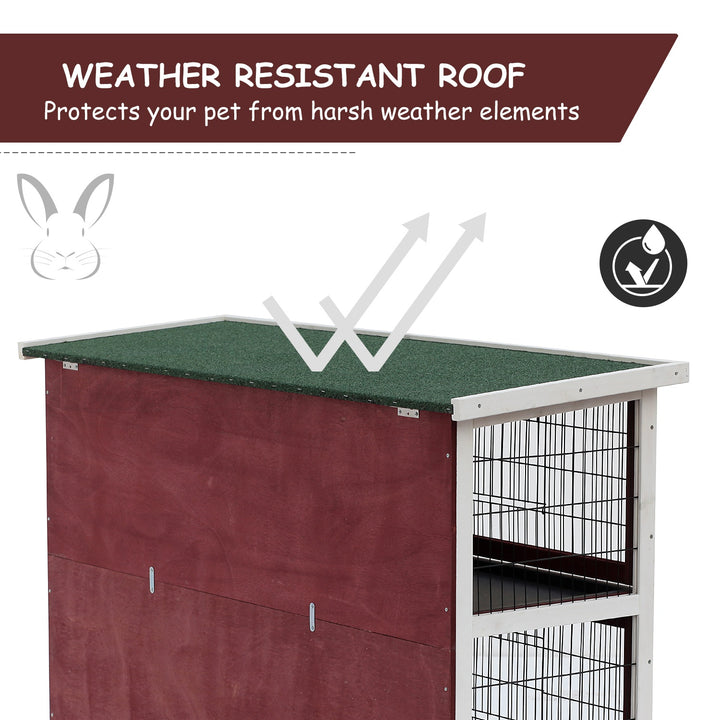 Two-Tier Double Decker Wooden Guinea Pigs Hutches Pet Cage 136.4Lx50Wx93H cm-Brown/White