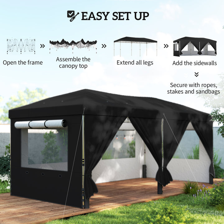 3 x 6 m Pop Up Canopy with UV50+ Protection Garden Gazebo with 6 Sidew