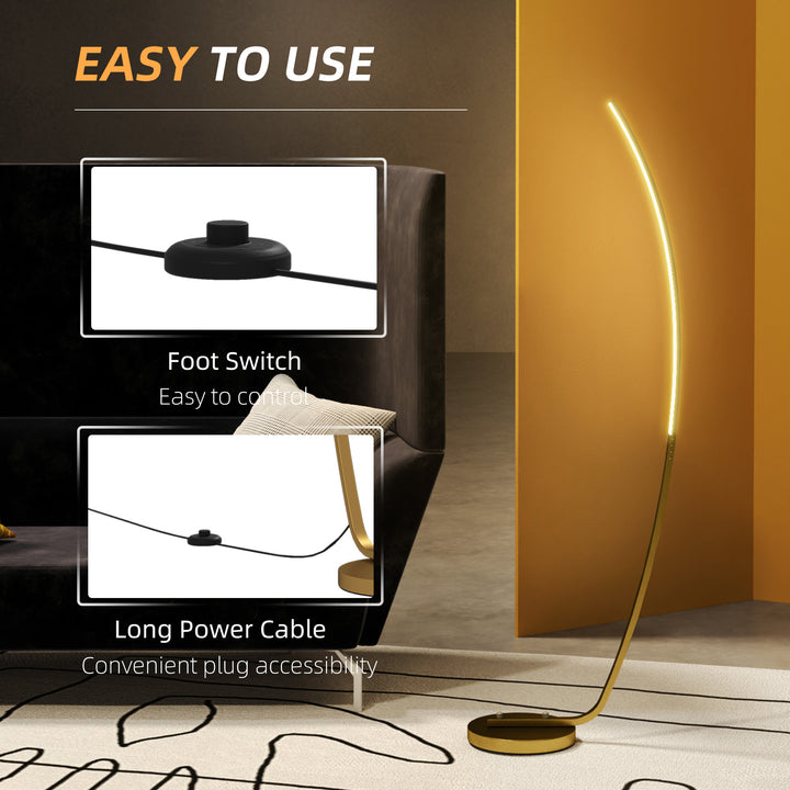 Modern 147cm Curved LED Floor Lamp - Gold Tone