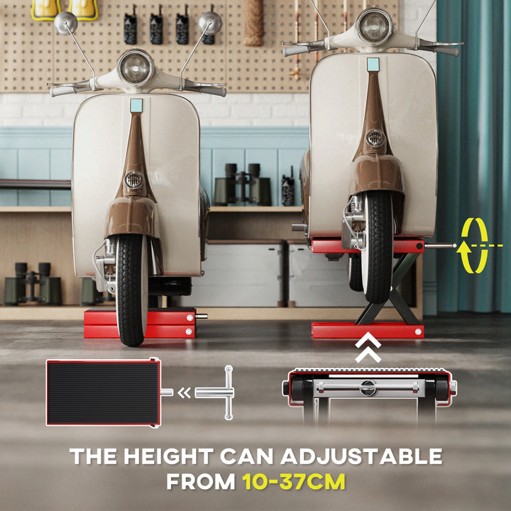 MCL 500KG Motorcycle Lift Scissor Jack, Height Adjustable Motorbike Stand with Anti-Slip Wide Deck, Heavy Duty Steel Motorbike Repair Lift Hoist Stand for Home Garage, Red