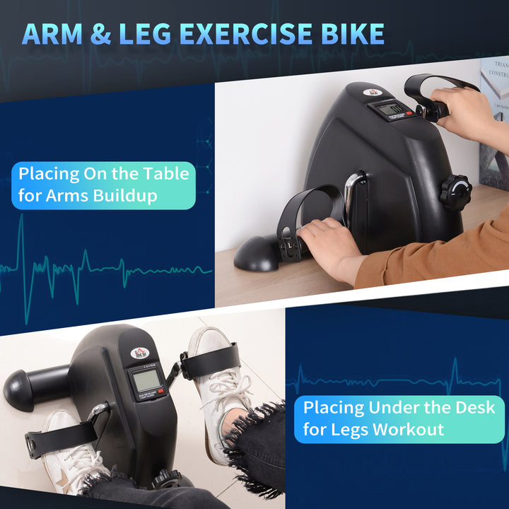 Mini Exercise Bike, Portable Pedal Exerciser, Under Desk Bike with LCD Display for Legs and Arms Training, Black