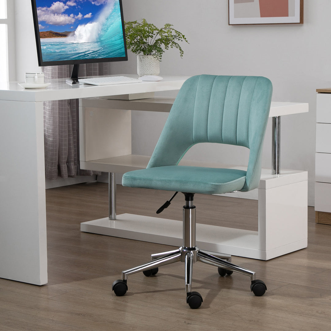 Mid Back Office Chair Velvet Fabric Swivel Scallop Shape Computer Desk Chair for Home Study Bedroom Green