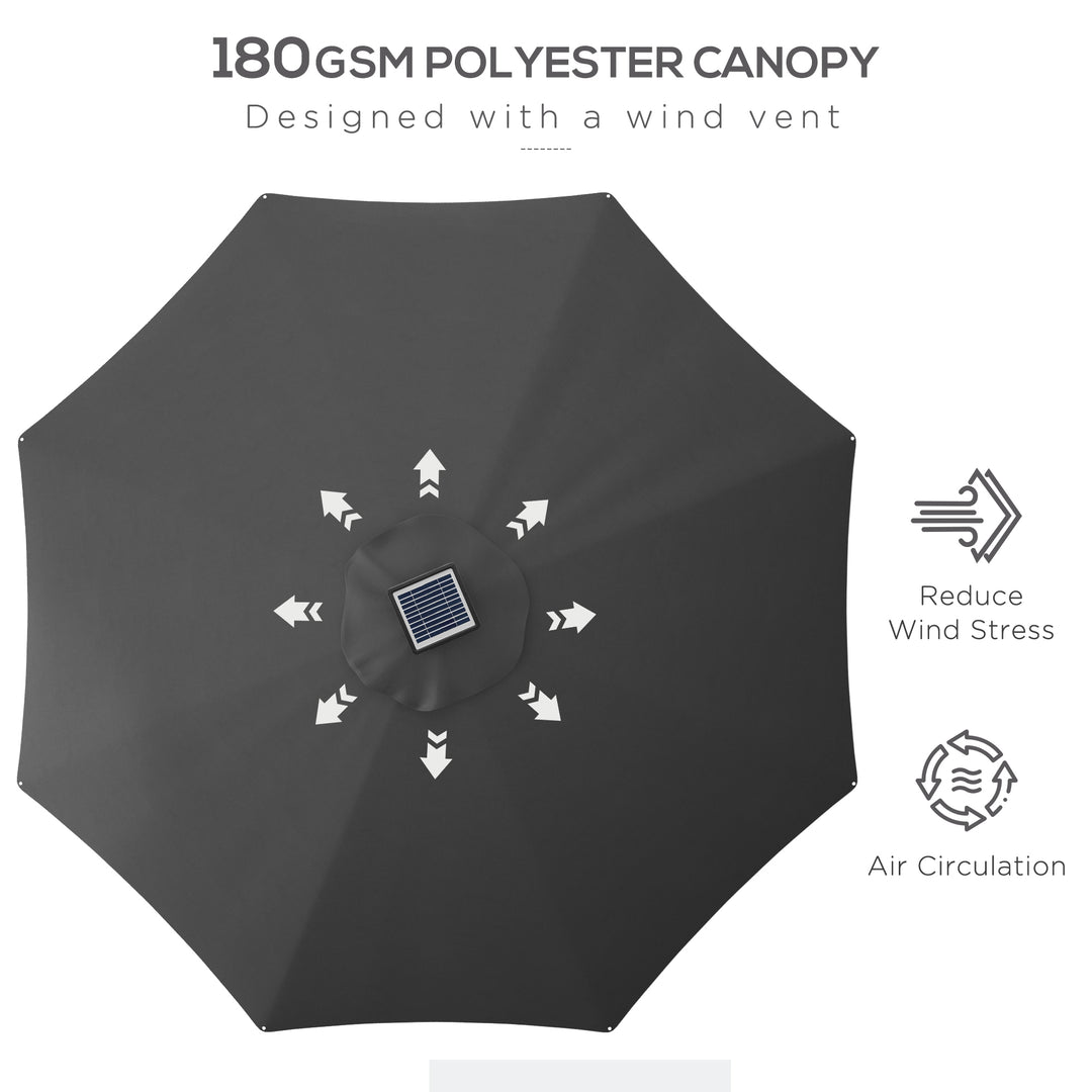 3m Parasol, with Solar-Powered LED Lights - Grey