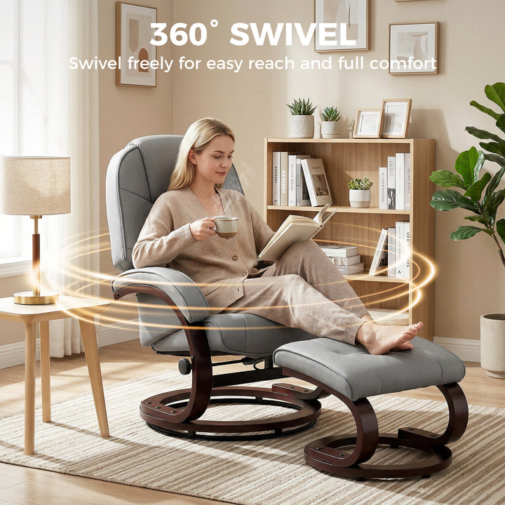 Swivel Recliner Chair with Footstool, PU Leather Recliner Armchair wit