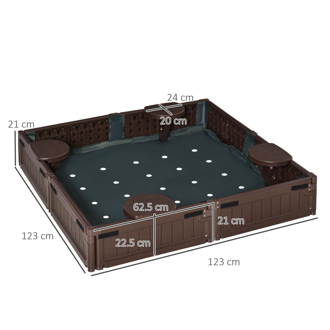 Sand Pit Children's Plastic Sandpit w/ Water-Resistant Oxford Cover Bottom Fabric Liner kid Playset for 3-12 years old, Garden, Outdoor - (Brown)