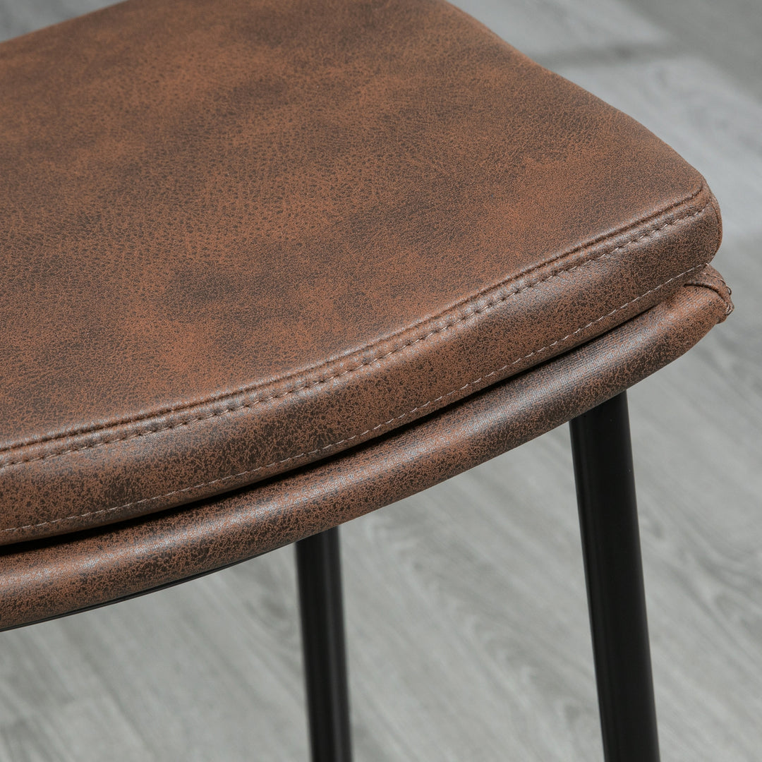 Breakfast Bar Stools Set of 2, Microfibre Upholstered Barstools, Industrial Bar Chairs with Curved Seat and Steel Frame for Dining Room, Kitchen, Brown