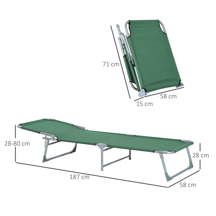 Reclining Sun Lounger Chair Folding Camping Bed with 4-Position Adjustable Backrest, for Travel Indoor Outdoor Office Fishing, Green