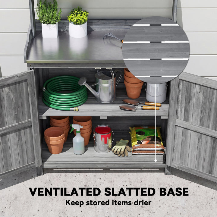 Wooden Potting Bench Table with Aluminium Worktop, Outdoor Garden Work