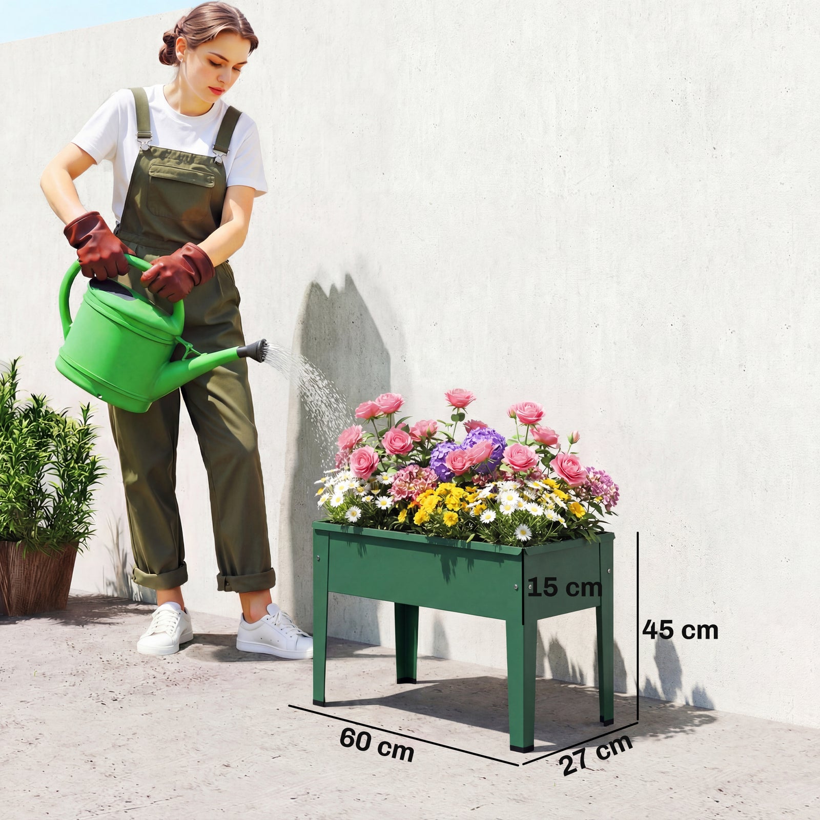 Raised Planter, Metal Raised Garden Bed on Legs with Drainage Hole and