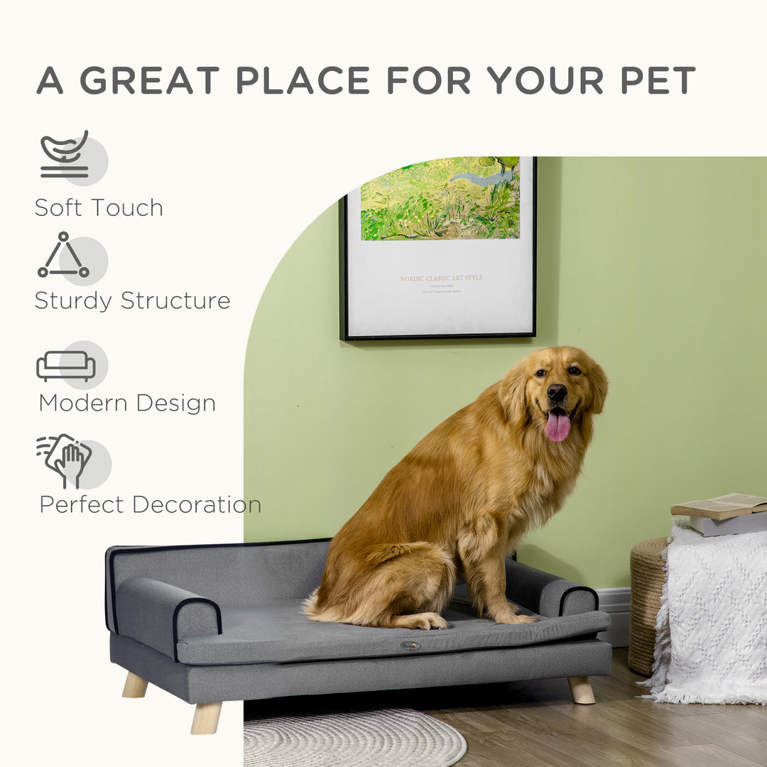 Dog Sofa, with Wooden Legs, Water-Resistant Fabric, for Medium & Large Dogs - Grey