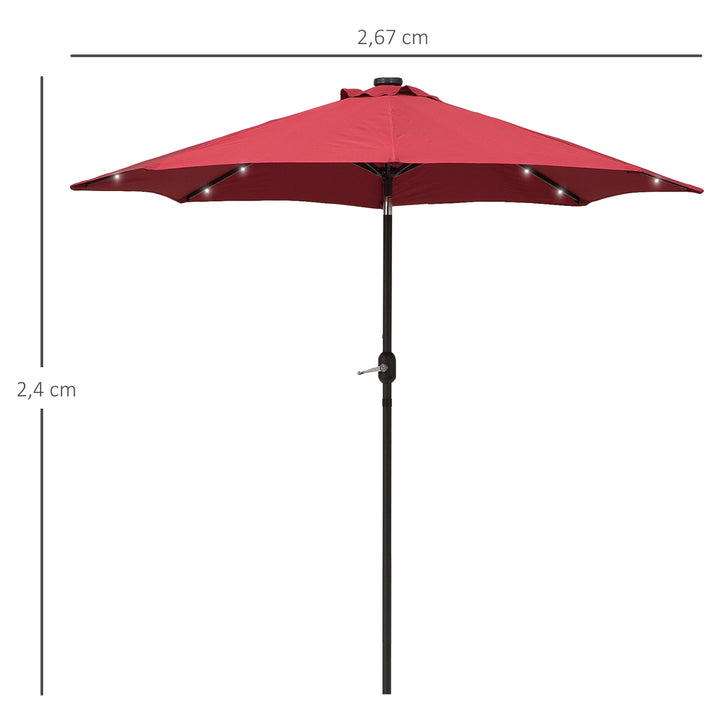 2.7m Patio Garden Umbrella Outdoor Parasol with Tilt Crank and 24 LEDs Lights (Red)