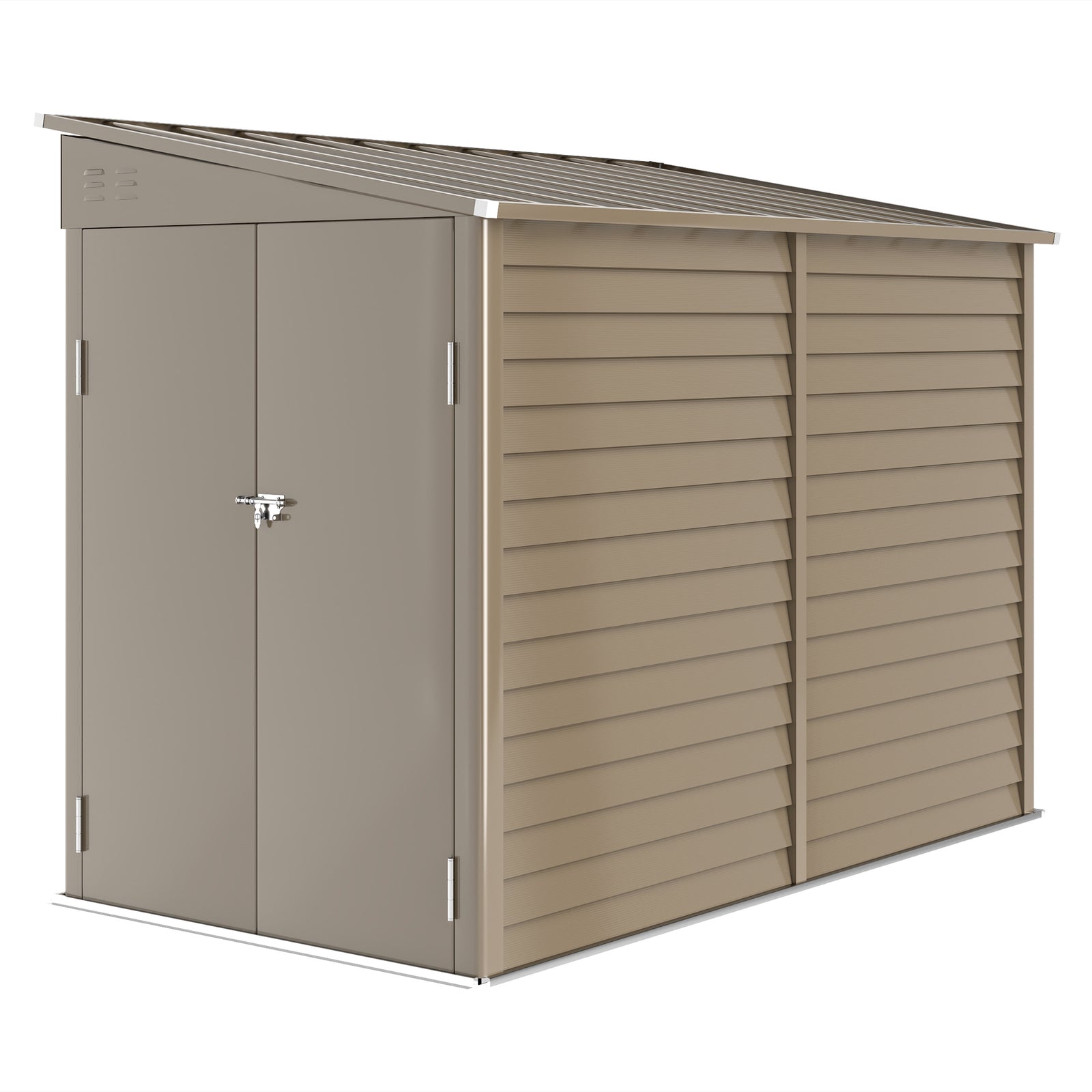5 x 9ft Galvanised Metal Garden Shed with Foundation Kit, Outdoor Lean-to Shed, Tool Storage House with Lockable Doors, Gloves and 2 Air Vents for Patio, Garden, Brown