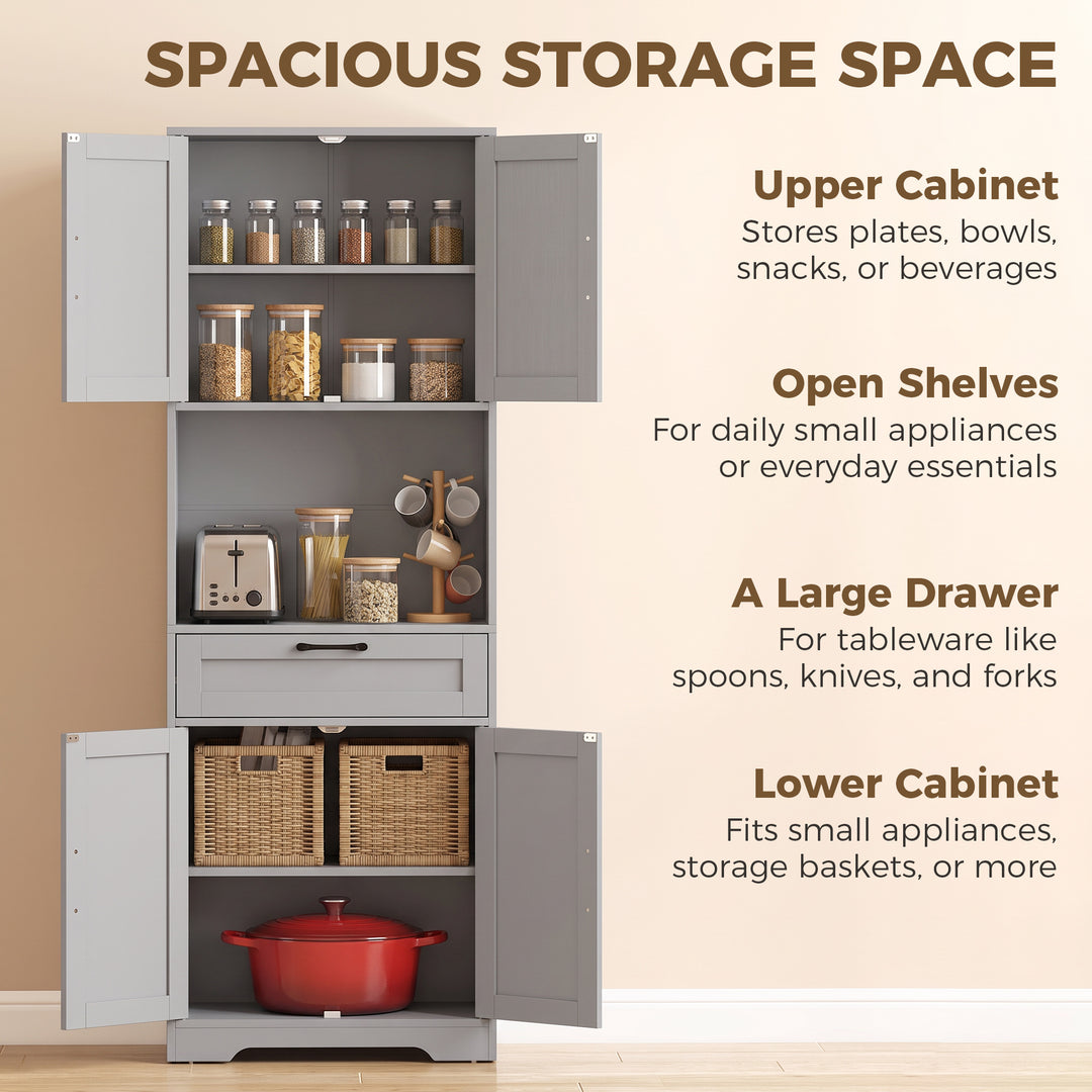 170 cm Tall Kitchen Pantry with Adjustable Shelves, Freestanding - view 4