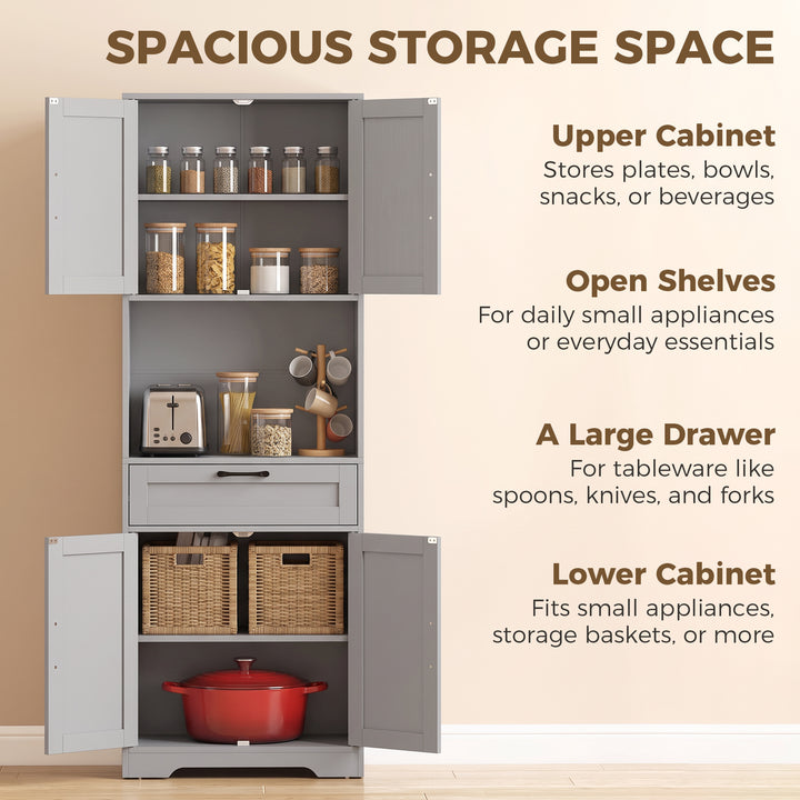 170 cm Tall Kitchen Pantry with Adjustable Shelves, Freestanding - view 4