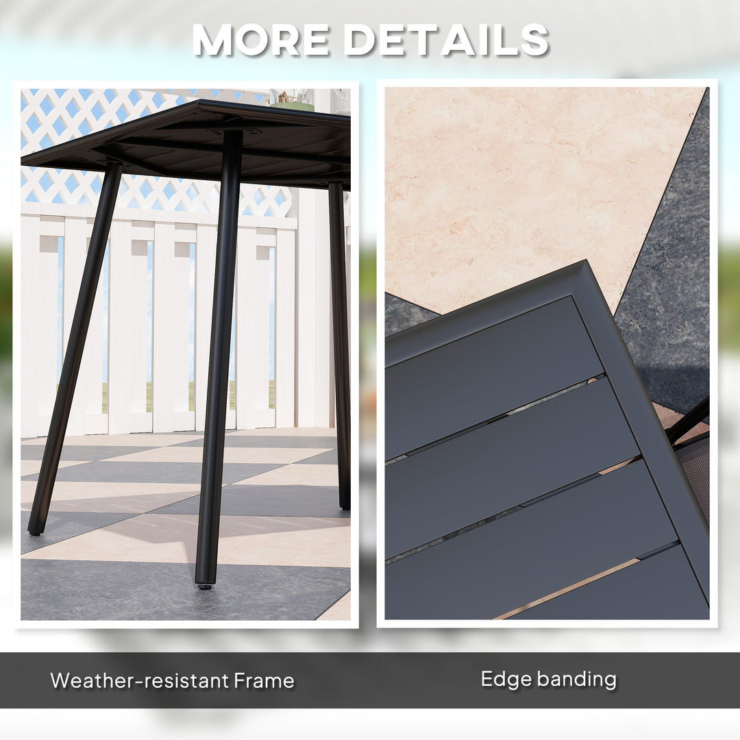 Square Garden Table with Slat Top, Steel Frame, Outdoor Table for 4 Person, 80 x 80 x 74 cm, Black
