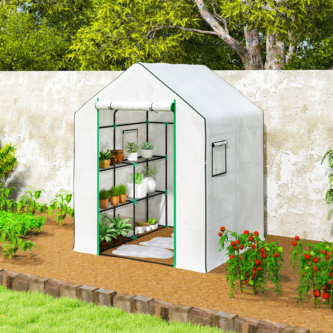 143 x 140cm Walk-In Greenhouse, with Accessories - White