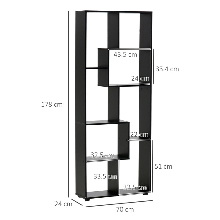 HOMCOM 8-Tier Bookshelf: Freestanding Melamine Display Unit, Anti-Tip Pads, Modern Black Grid Storage Stand | Aosom UK