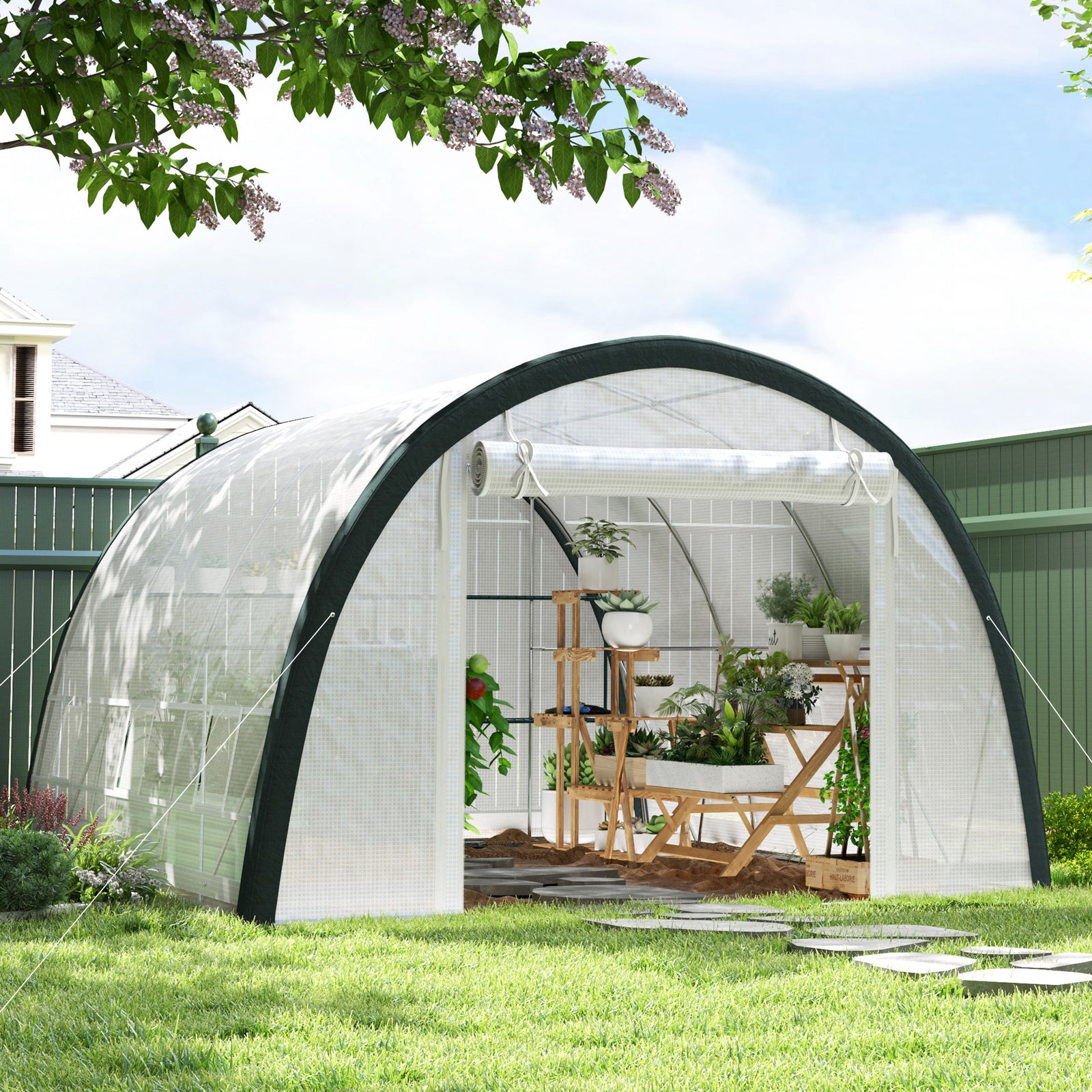 4 x 3(m) Walk-In Tunnel Greenhouse, with Accessories - White