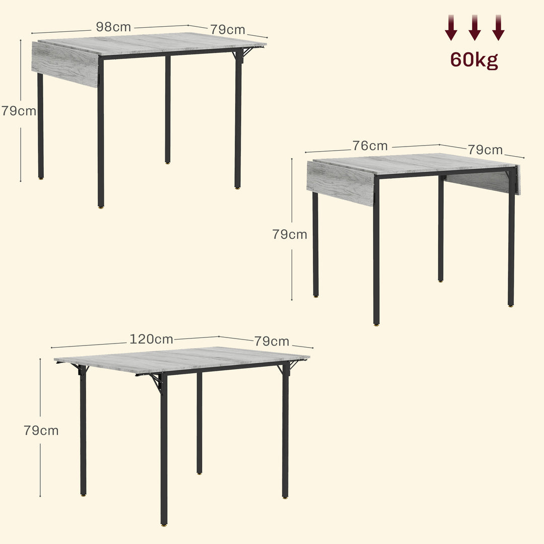 HOMCOM Folding Kitchen Table for 2-4 People, Drop Leaf Dining Table, Extendable Kitchen Table for Small Space, Grey | Aosom UK