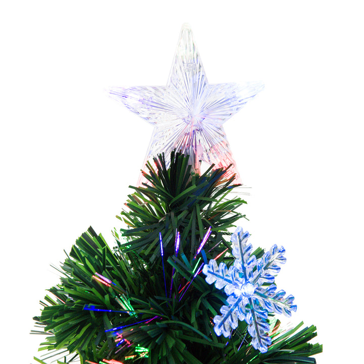 MCL 4FT Green Fibre Optic Artificial Christmas Tree Xmas Colourful LED Scattered Tree with Snowflakes Ornaments Fireproofing