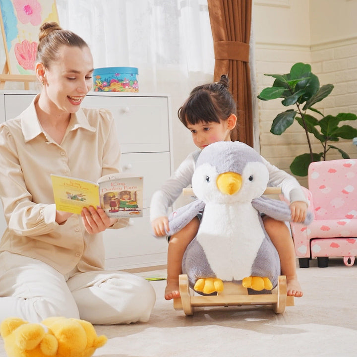 Children Kids Animal Rocking Horse Penguin Plush Musical Button 32 Songs Kid Rocker for 18+ Months