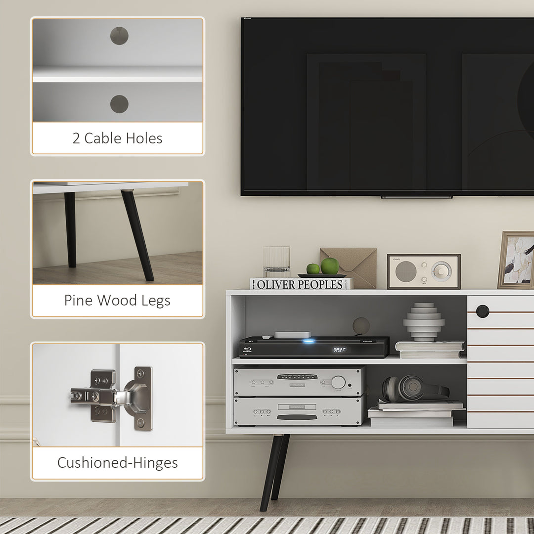 Duo Storage TV Unit, with Striped Door - White