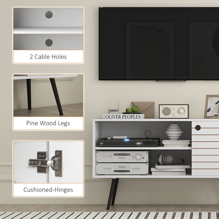 Duo Storage TV Unit, with Striped Door - White