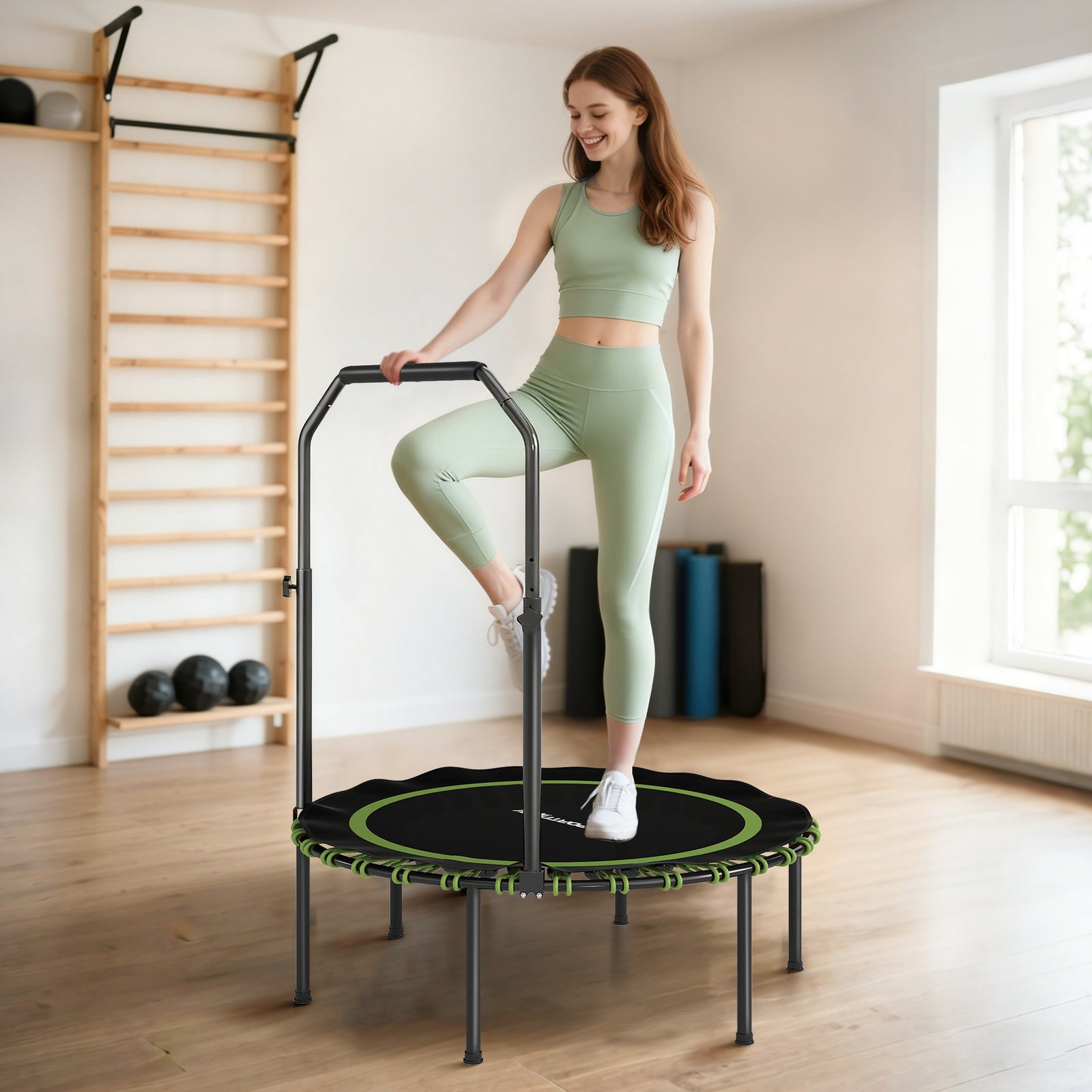 SPORTNOW 40" Foldable Fitness Trampoline Rebounder with Handle, Green