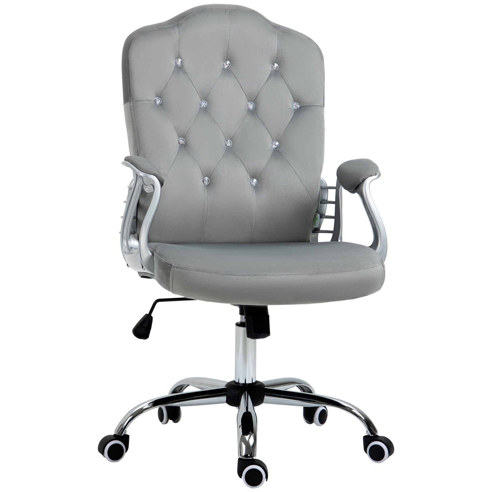 Velvet-Feel Work Chair, with Diamante Back - Grey