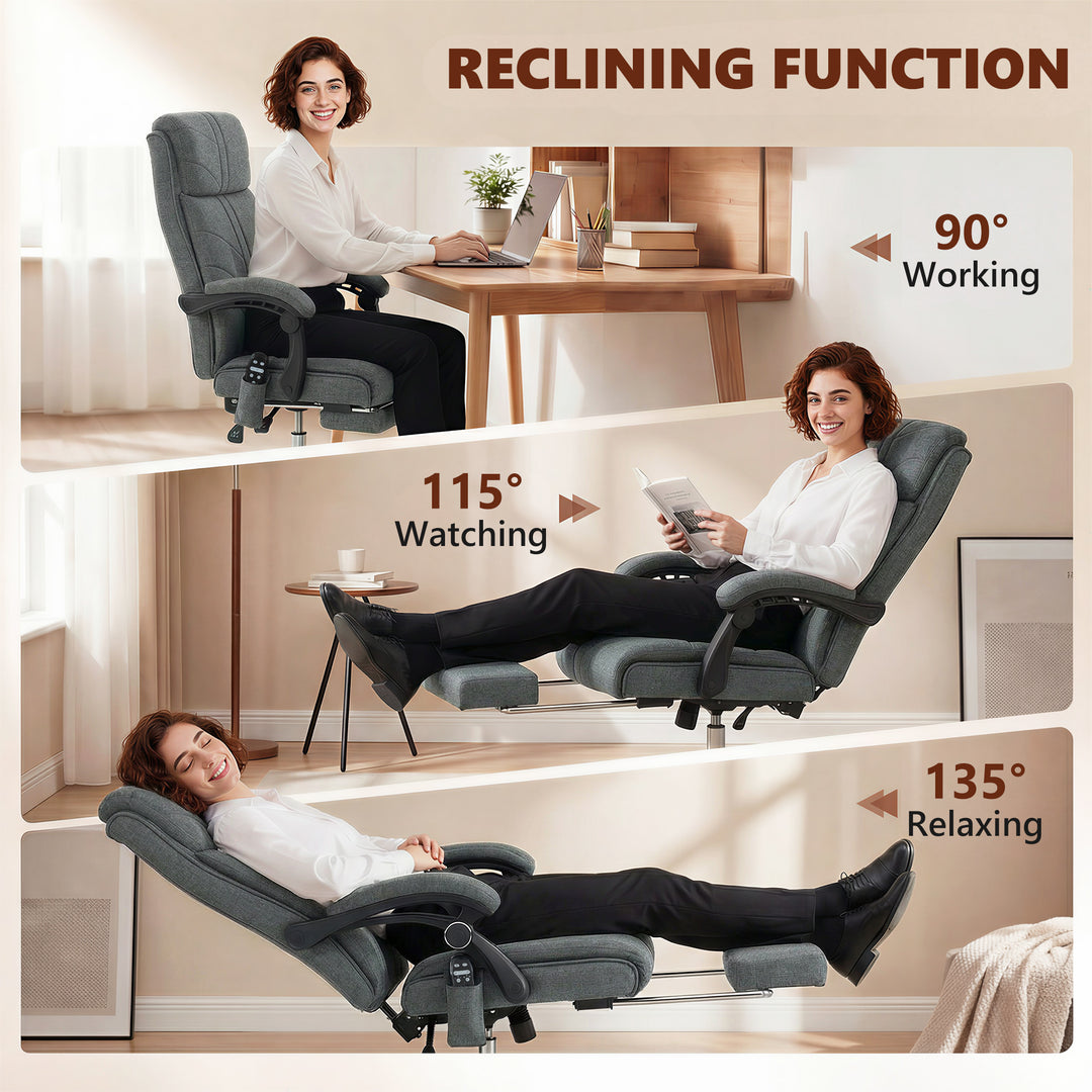 High Back Vibration Massage Office Chair with Footrest, Heated, Grey