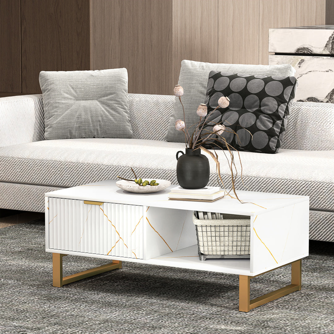 Elegant Marble Effect Storage Coffee Table - White