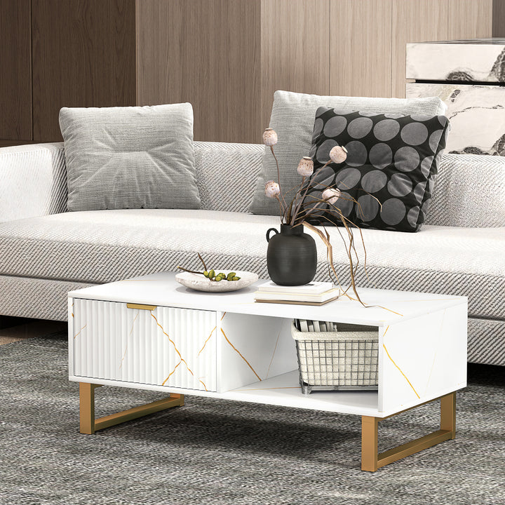 Elegant Marble Effect Storage Coffee Table - White