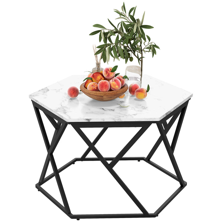 HOMCOM Modern Coffee Table, Cocktail Table with High Gloss Marble Effect Top, Steel Frame, for Living Room, White Marble | Aosom UK