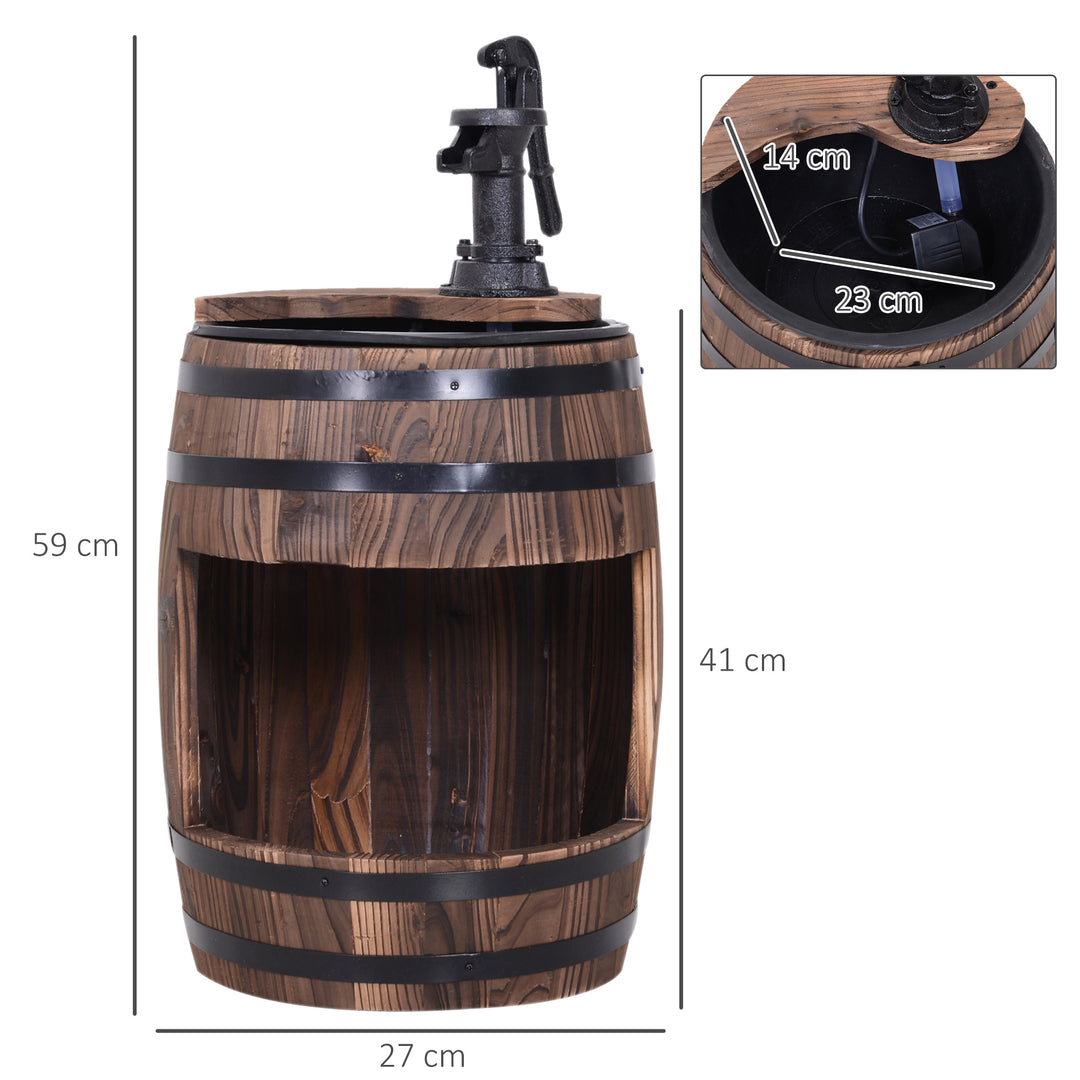 MCL Wood Barrel Patio Water Fountain Electric Pump Garden Decorative Ornament with Flower Planter Decor