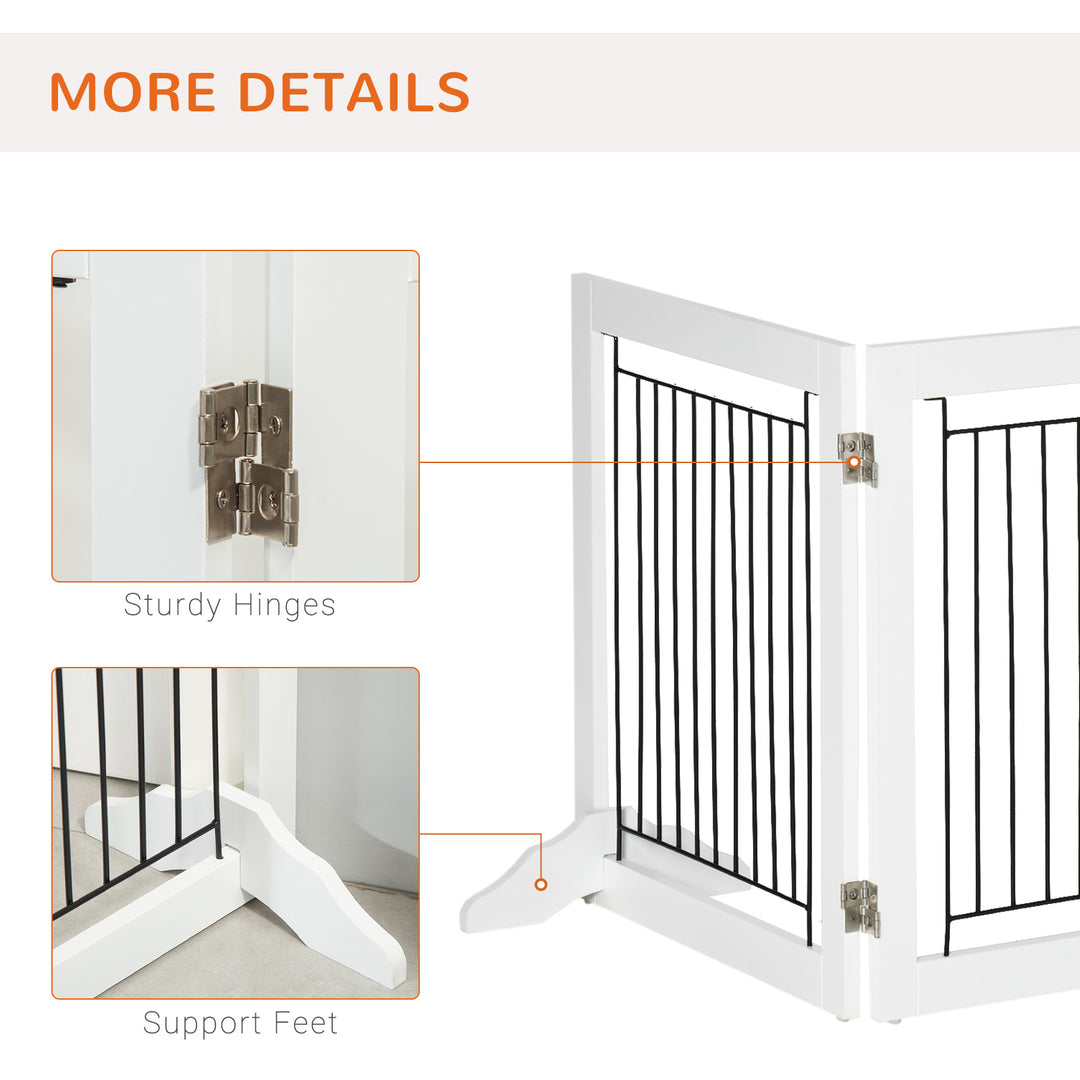 MCL Foldable Pet Gate, with Three Panels & Two Support Feet - White
