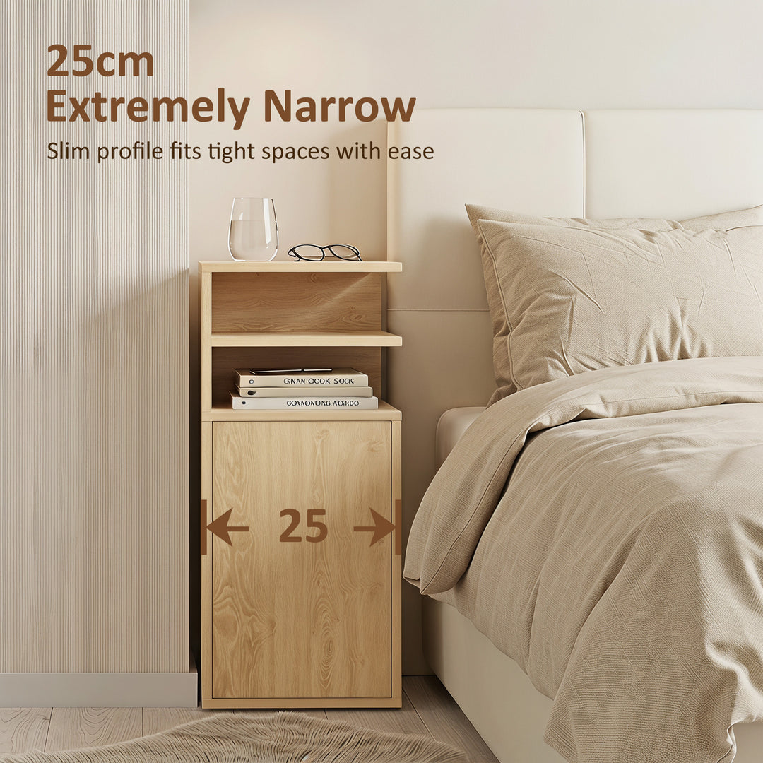 Slim Bedside Table Set of 2, Narrow Bedside Cabinet with Open Cubbies 