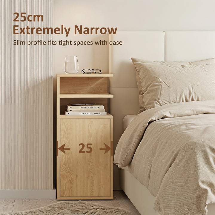 Slim Bedside Table Set of 2, Narrow Bedside Cabinet with Open Cubbies 