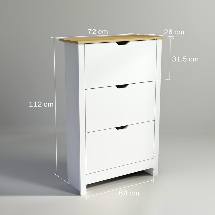 MCL Slim Shoe Cabinet, Narrow Shoe Cupboard with 3 Flip Drawers, Adjustable Shelves for 18 Pairs of Shoes, High Gloss White