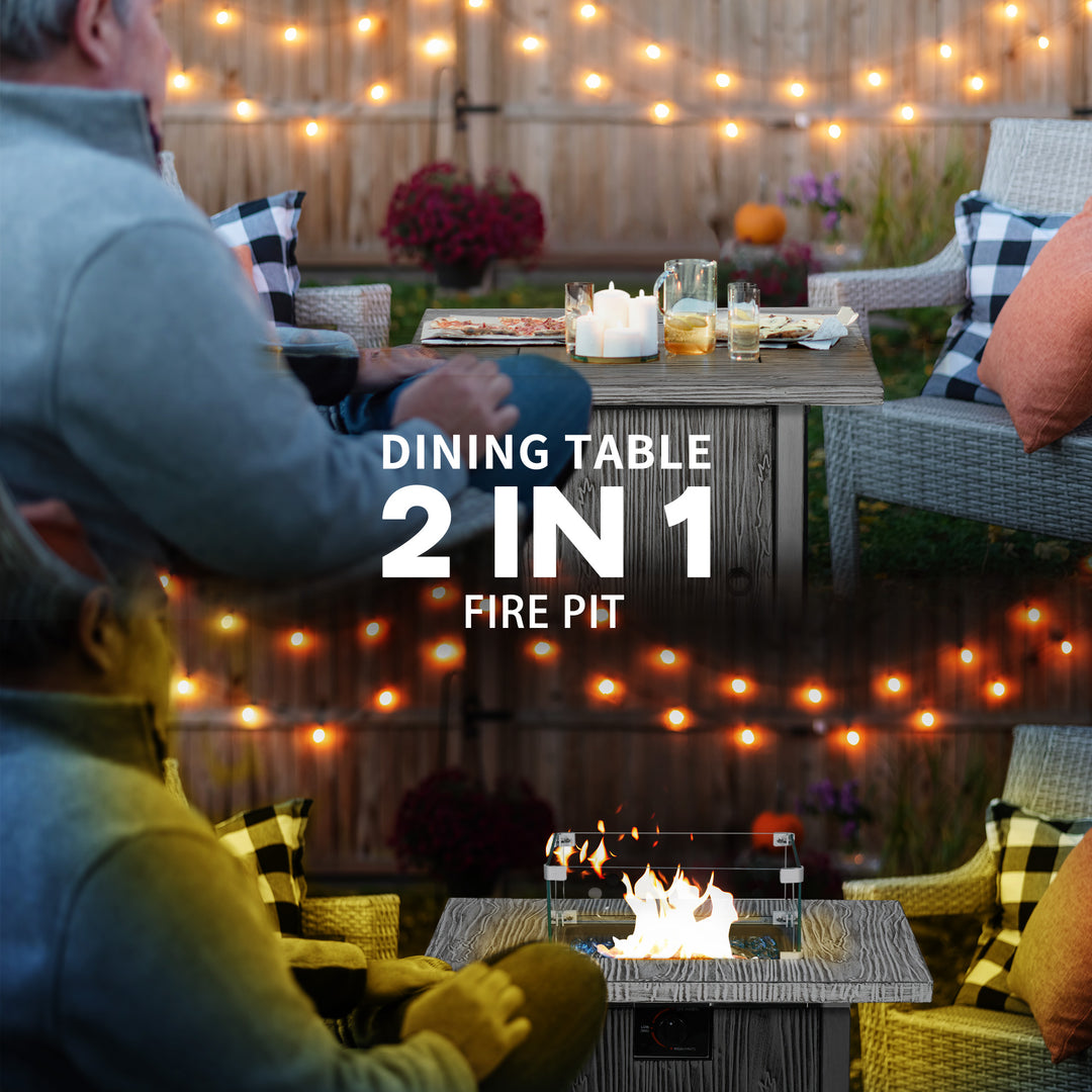 71cm 50,000 BTU Gas Fire Pit Table with Cover and Glass Screen - Grey