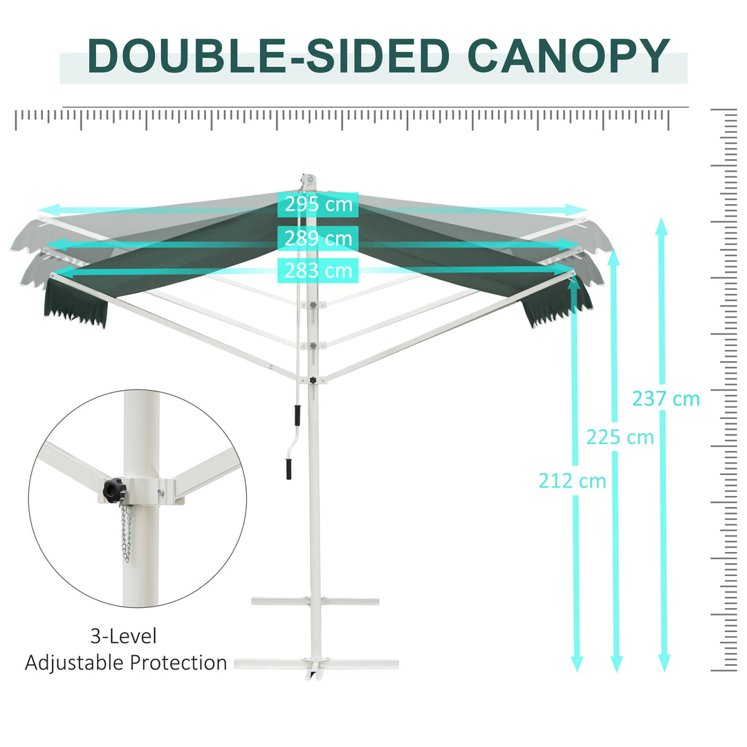 Outsunny 2 Side Manual Awning Garden Adjustable Canopy Free Standing Awning Shelter, 300 x 300 cm, Green and White