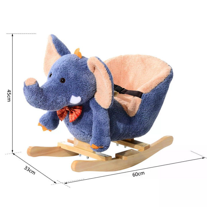 HOMCOM Children Kids Rocking Horse Toys Plush Elephant Rocker Seat with Sound Toddler Baby Gift Blue | Aosom UK