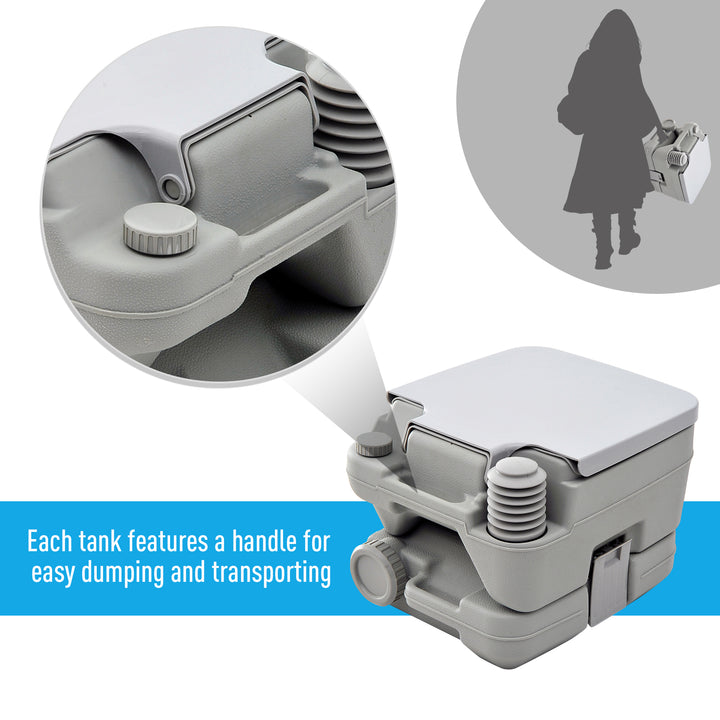10L Portable Toilet for Adults, Outdoor Camping Toilet with 2 Detachable Tanks & Push-button Operation, Compact Outdoor Travel Potty Loo with Lid, Seat for Fishing, Hiking, Picnic, Grey