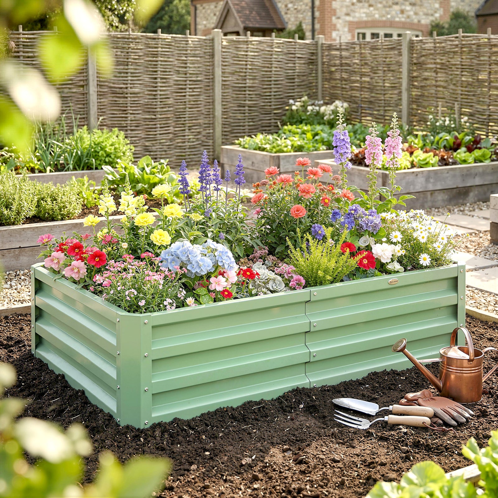 Raised Beds for Garden, Galvanised Outdoor Planters, for Herbs and Veg
